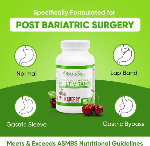 BariSlim Advanced Chewable Bariatric Multivitamin Tablets - Bariatric Vitamin and Supplement for Post Bariatric Surgery Including Gastric Bypass a...