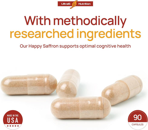 Happy Saffron Supplements - 100% Pure Saffron Extract Supplement - Mood Enhancer for Women & Men - Saffron Supplements for Eye Health Support - Sa...