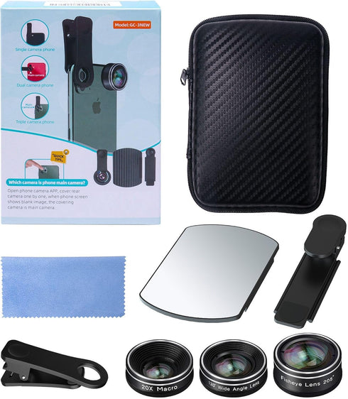 Phone Camera Lens, 198 Fisheye Lens + 120 Super Wide-Angle Lens + 20x Macro Lenses Camera Photography Accessories kit Gadgets for iPhone Samsung A...