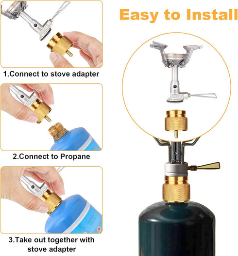 2PCS Butane To Propane Adapter For 1Lb Propane Small Tank, Gold Silver Camping Stove Adapter With Portable Zip Carry Case, Propane Canister Conver...