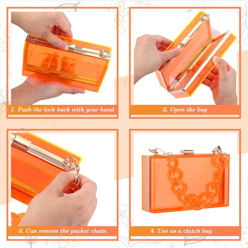 4 Pcs Women Acrylic Purse Clear Clutch Bag Evening Purses for Wedding Vintage Handbag Retro Earrings Bracelet Jewelry Set (Orange)...
