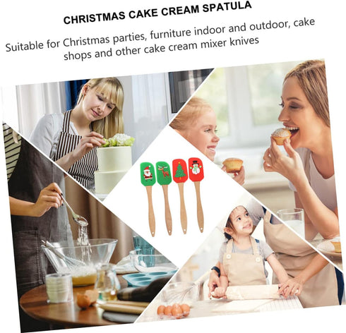 5pcs Cream Spatula Frosting Spatula Wooden Handles Silicone Baking Sheet Christmas Cake Decorating Spatula Christmas Rubber Spatula Cake Baking Sc...