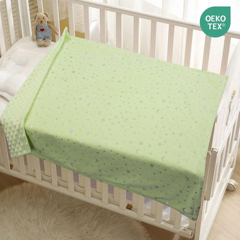 Baby Blanket for Boys Girls Soft Minky with Double Layer Dotted Backing, Star and Moon Printed 30 x 40 Inch Receiving Blanket (Green)...