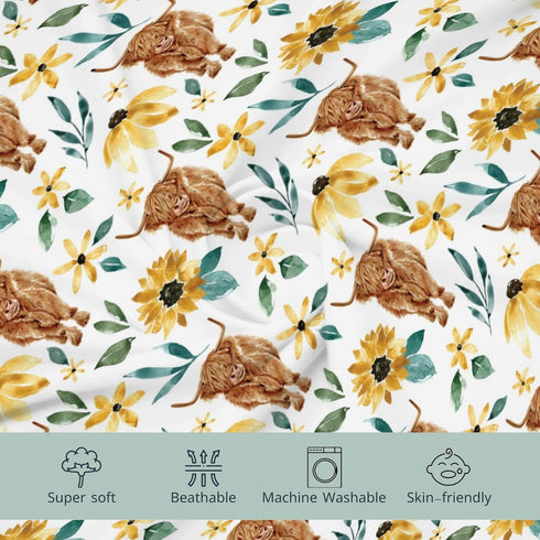 HawSkgFub Highland Cow Sunflower Changing Pad Cover for Baby Girls, Western Farm Animal Fall Flower Diaper Change Table Covers, Soft Stretchy Safe...