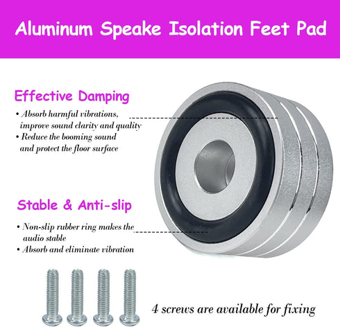 Sutekus Speaker Isolation Feet 40x20mm Audio Speaker Sound Pad with Non-Slip Rubber Rings for Audio,Speakers, Home Theater (Silver)...