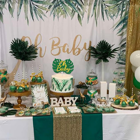 MATTTIME Tropical Baby Cake Topper Jungle Safari Baby Shower Decoration Monstera Leaf Green Gold Glitter Boy Girl Gender Reveal Supplies...