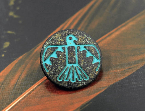 Bezelry 12 Pieces Aztec Thunderbird Metal Shank Buttons. 20mm (3/4 inch) (Green Patina Varnished)...