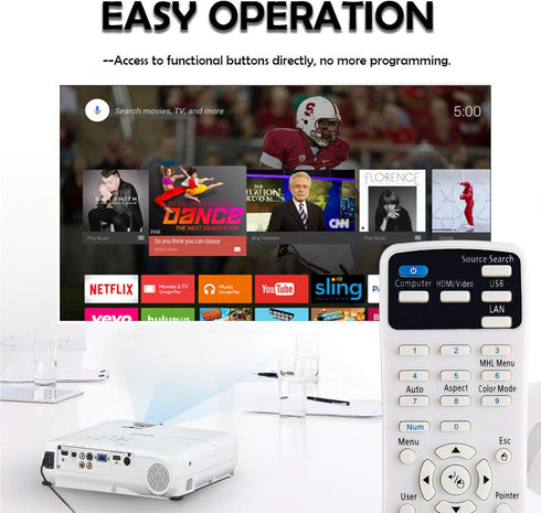 Universal Projector Remote Control for Epson Projector Home Cinema, Powerlite, EB-, EX, VS, H, BrightLink, EMP- Series Projectors...