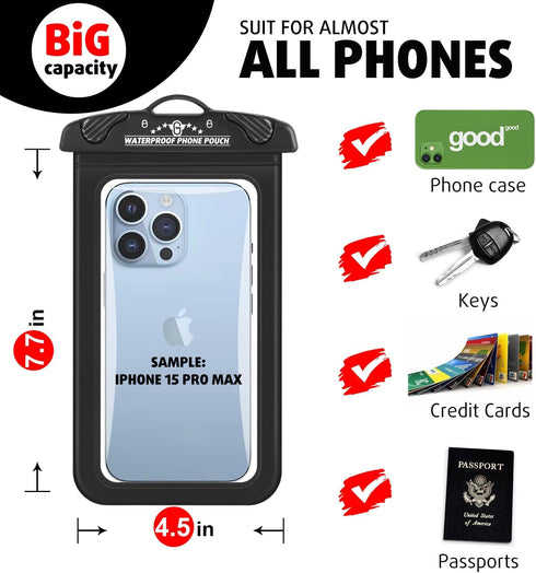 Waterproof Phone Pouch 2 Pack, 100% Waterproof Phone Case Dry Bag with Lanyard for iPhone 15 14 13 12 Pro Max Plus Samsung Galaxy S24 S23 Ultra-Be...