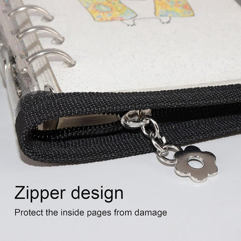 Multibey A5 Binder Cover Clear Soft PVC 6-Ring Binder Budget Evelopes System with Zipper Planner Organizer Refillable Notebook Journal Binder (Bla...