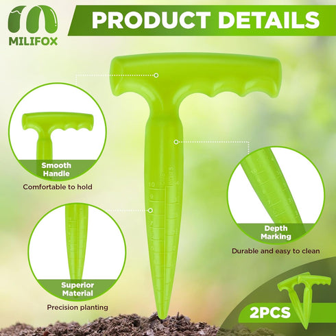 2 Pcs Dibbler Gardening Tool with Measurements - 6.9 inch Plastic Bulb Planting Tools with Handle - Seed Dibber for Planting Bulbs,Digging,Gardeni...