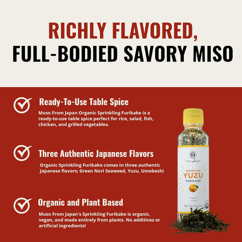 Muso from Japan - Yuzu Furikake Seasoning, USDA Organic, Vegan Friendly, No Additives, Refreshing Citrus Flavor for Rice, Sushi - 2.2 oz (Pack of ...
