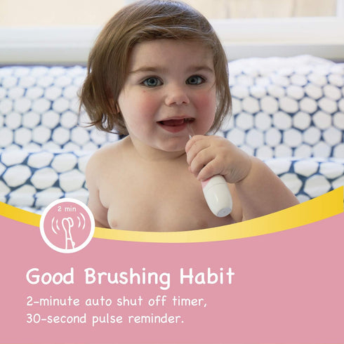 Papablic BabyHandy 2-Stage Sonic Electric Toothbrush for Babies and Toddlers Ages 0-3 Years, Pink...