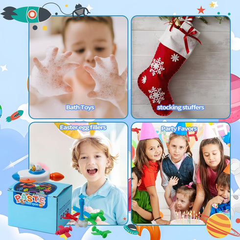 Suction Bath Toys for Kids, 21 Pcs Silicone Outer Space Themed Suction Cup Toys with Wind-Up Toys, No Hole Bath Toy, Sensory Window Building Toys ...