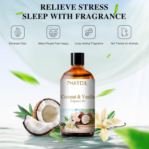 3.38FL.OZ Coconut & Vanilla Fragrance Oils for Aromatherapy, Essential Oils for Diffusers for Home, Perfect for Diffuser, Yoga, DIY Candle and Soa...