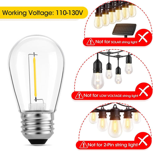 Meconard 24-Pack LED 1W String Light Bulbs, S14 Plastic Shatterproof Edison Vintage Style Replacement 1 Watt Outdoor Light Bulbs 2200K, Waterproof...