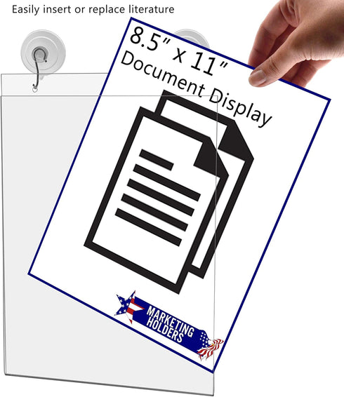 Marketing Holders Window Mount Sign Holder for 8.5" x 11" Advertisements and Hours of Operation in Retail Stores and Offices Double Sided View Cle...