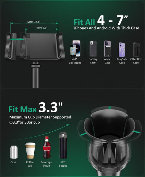 Car Cup Holder Phone Mount: Universal Auto Cell Phone Stand with Drink Expand Cup Holder for Truck | SUV | Automobile Compatible with iPhone & Sam...