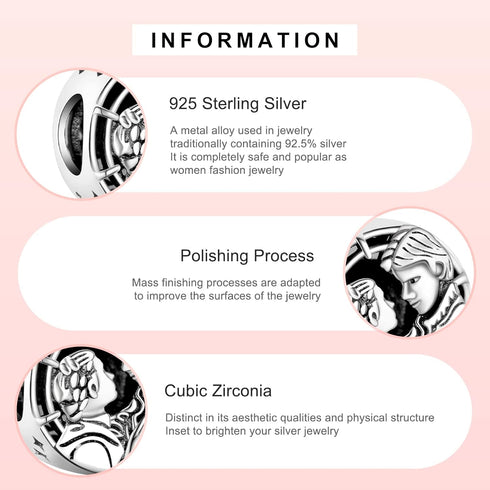 Han Solo & Princess Leia Kiss Charms 925 Sterling Silver Openwork Bead for Bracelets...