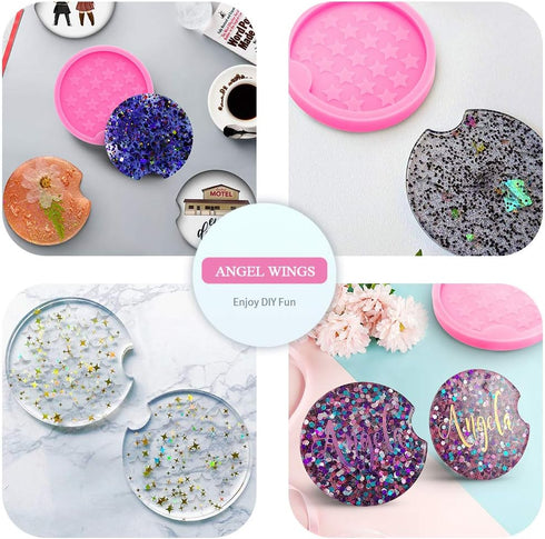 2PCS Car Coaster Molds Diameter 2.5/2.8 inches Round Coaster Silicone Mold Star Pattern Super Glossy Resin Silicone Mold DIY Epoxy Mould Polymer C...