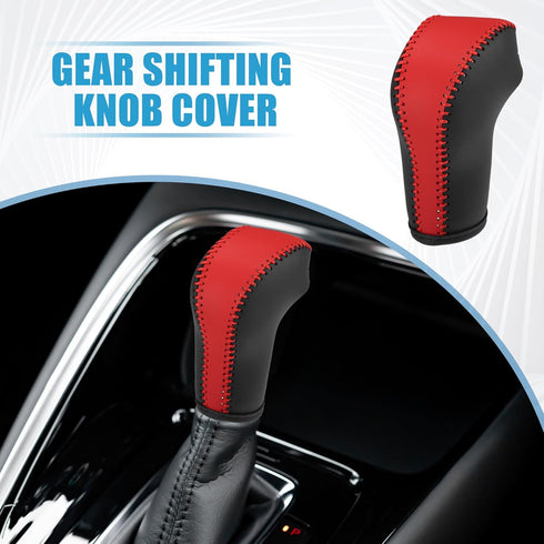 Gear Shifting Knob Cover Automatic Transmission Lever Trim for Porsche Cayenne 2011-2018 Faux Leather Black Red...