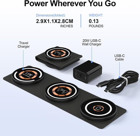 iPhone 15 Pro Max Magnetic Fast Wireless Charger, 15W Foldable 3 in 1 Travel Phone Charging Station for iPhone 15/14/13/12/Pro/Max, Magsafe Charge...