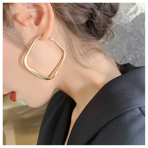 Large Square Drop Earrings Minimalist Hollow Square Hoop Earrings Gold Geometric Dangle Earrings Big Square Huggie Hoop Earring Jewelry for Women ...