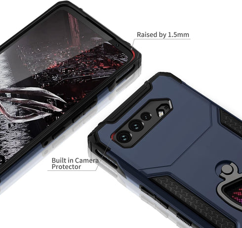 Armor Case for ASUS ROG Phone 5, 5 Pro Cover, Soft TPU with Built in Camera Protector, Dust Cover for Charging Port and Cooler Port with Clear Tem...