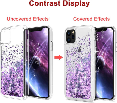 for iPhone 11 Pro Max Case, Double Layer Design Bling Flowing Liquid Floating Sparkle Colorful Glitter Waterfall TPU Protective Phone Case for iPh...