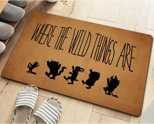 Funny Entry Rugs for Inside House Decor Indoor Rubber Doormat Where The Wild Things are Personalized Monogram Kitchen Rugs and Mats with Anti-Slip...