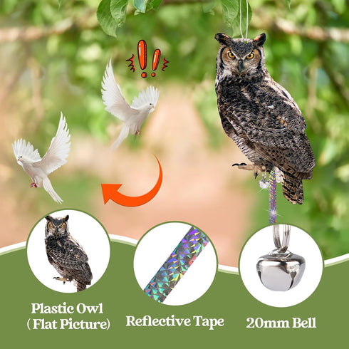Owls to Keep Birds Away, Bird Scare Devices Cardboard, Owl Bird Scarers, Bird Control, Fake Owls with Reflective Tape, Plastic Owls, 3PCS Hanging ...