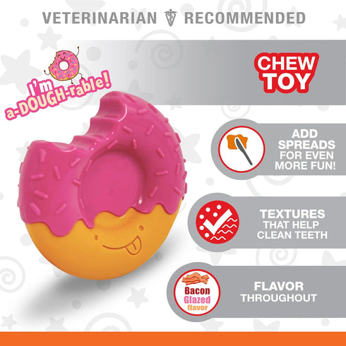 Nylabone Power Chew Donut Dog Chew Toy - Fun & Cute Dog Toys for Aggressive Chewers, Durable Dog Toys, Bacon Glazed Flavor, Medium/Wolf (1 Count)...