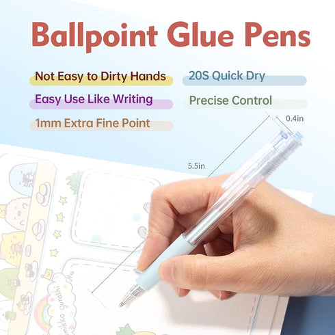 Fine Tip Glue Pen, Quick Dry Roller Glue Pens, Apply Glue Like Writing, Easy Control Precision Glue Pens for Scrapbooking, Card Making, Crafting, ...