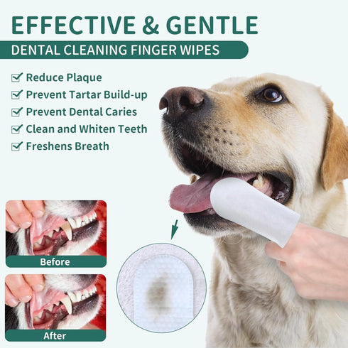 Pet Teeth Wipes for Dogs & Cats, Dog Tooth Cleaning Brushing Kit Dog Dental Wipes, 60Pcs Reduces Tartar & Plaque Fresh Breath Dog Teeth Cleaning F...