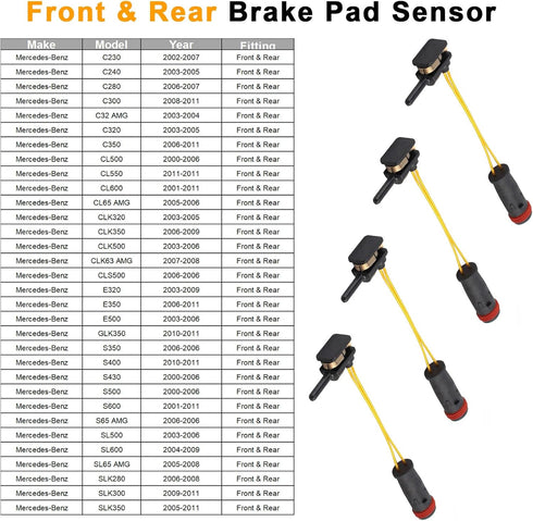 4PCS Brake Pad Wear Sensor Front & Rear Wheels | Compatible for Mercedes-Benz W211 W220 C E S Class CLK SL C230 E320 E350 E500 S430 S500 S600 | Re...