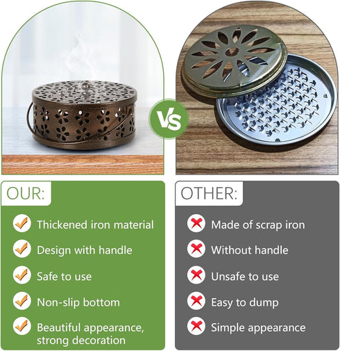Portable Iron Mosquito Coil Holder with Handle Round Heat-Resistant Incense Holder (Bronze)...
