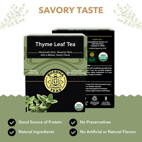 Buddha Teas - Organic Thyme Leaf Tea - Herbal Tea - For Health & Wellbeing - With Antioxidants & Minerals - Clean Ingredients - Caffeine Free - OU...