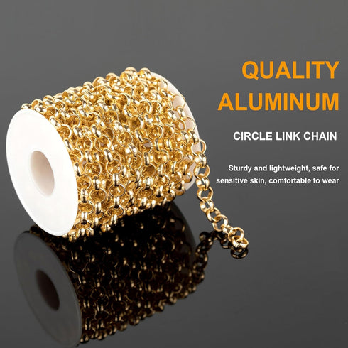 KYUNHOO Hollow Circle Chain Spool Gold Jewelry Making Chain Roll 5 Meters Aluminum Chains for Women Men DIY Craft Finding Jewelry Making Supplies...