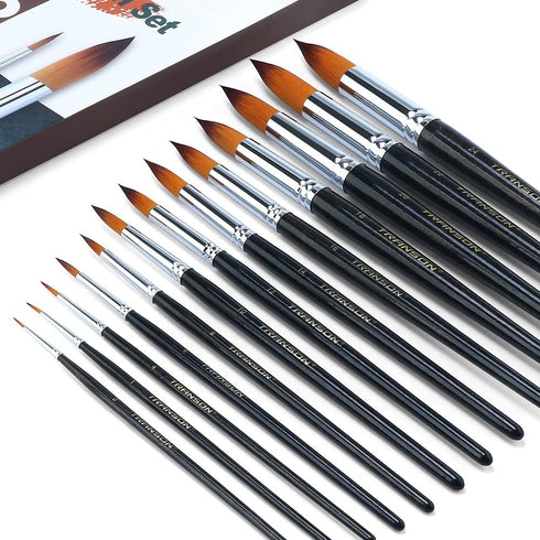 Transon 13pcs Round Paint Brush Set Synthetic Bristle Complete Round Brush Set for Watercolor Acrylic Gouache Ink Tempera...
