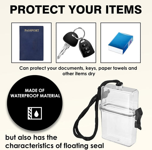 Waterproof ID Card Badge Holder Case - Floating Sports Case with Hanging Ring and Rope - Money and Key Holder - Small Waterproof Case for Swimming...
