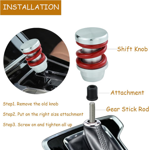 Gear Shifter Knob Spring Car Shift Stick Handle Aluminum for Most Manual Automatic Vehicles (Silver Red)...