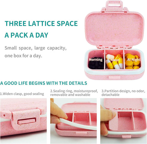 2 Pack Pill Case Organizer,Travel Pill Box with Label, Daily Medicine Organizer Case, Waterproof Pocket Container Case, Portable Pink Supplement C...