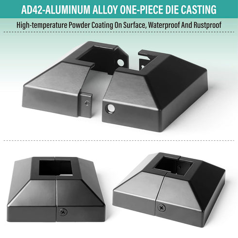 1Pcs 1.5" (1.5" Post/4" Base) Aluminum Post Base Cover, Suitable for iron Stair railings, Balcony railings, Post Skirt Covers (Black)...