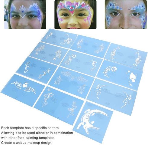 12 Pieces Face Painting Template, Reusable Face Paint Makeup Stencils Body Painting Template for Kids Adult, Suitable for Birthday Halloween Chris...