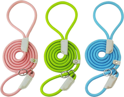 3pcs Slip Leads for Dogs, 6 FT Slip Lead Dog Leash Adjustable Dog Training Leash, Strong Nylon Rope Slip Leash for Large Medium Small Dogs (Green/...