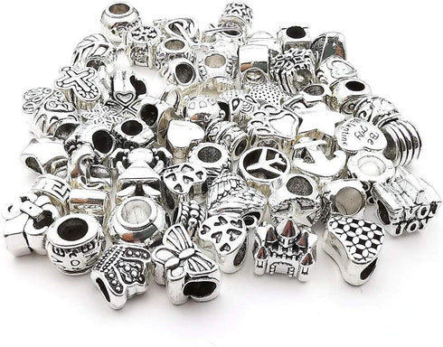 55pcs Assorted Alloy European Large Hole Beads Metal Spacer Charms Bead Assortments for DIY Crafts Bracelets Necklaces Jewelry Making (M190)...