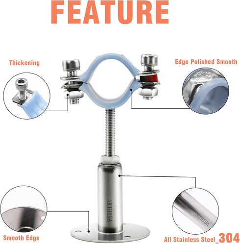 AKIHISA 1 Inch Wall Mount Ceiling Mount Pipe Support Ring Hanger,2 Pcs Adjustable Stainless Steel Pipe Bracket Clamp Range 25-27mm(100+100mm)...