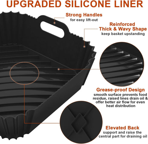 2 Pack Silicone Air Fryer Liners Reusable, 8.6 Inch Airfryer Liners 4-7 QT Square Air Fryer Liners Silicone Pot Oven Liner Baking Tray, Air Fryer ...