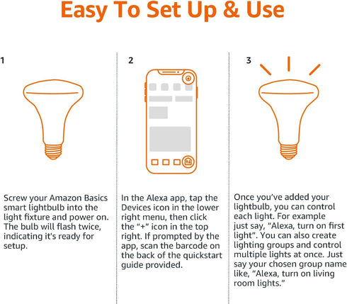 Amazon Basics Smart BR30 LED Light Bulb, 2.4 GHz Wi-Fi, 9W (Equivalent 60W), E26 Standard Base, Works and Dims with Alexa Only, Soft White 2700K, ...