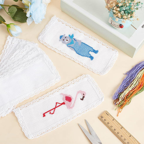 NBEADS 10 Pcs Book Marker Cross Stitch, Aida with Cotton lace Edge Embroidery DIY Bookmark Kit DIY Blank Bookmark...